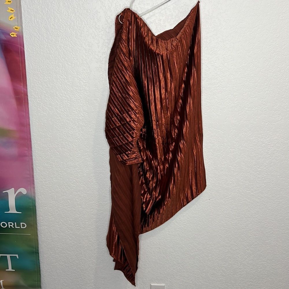 NWT ❤️GUAPA ❤️GORGEOUS❤️ANTHROPOLOGY ❤️One-Shoulder Midi Dress 14P Copper - Picture 9 of 14